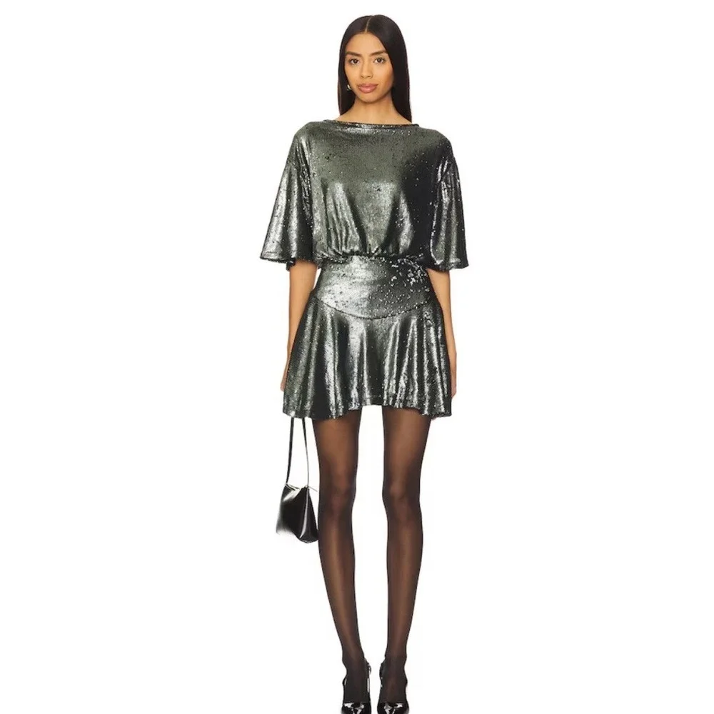 Free People NWT Manuka Sequin Mini Dress Women's Size Medium Silver Party‎